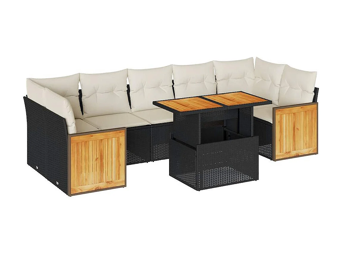 Gartenmöbel-Set mit Kissen 8-tlg. schwarz Kunstharzgeflecht Akazie