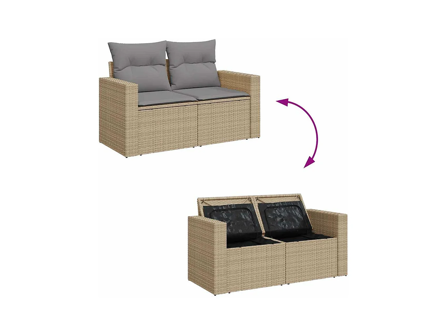 Set mobili da giardino con cuscini 9 pezzi in resina intrecciata beige