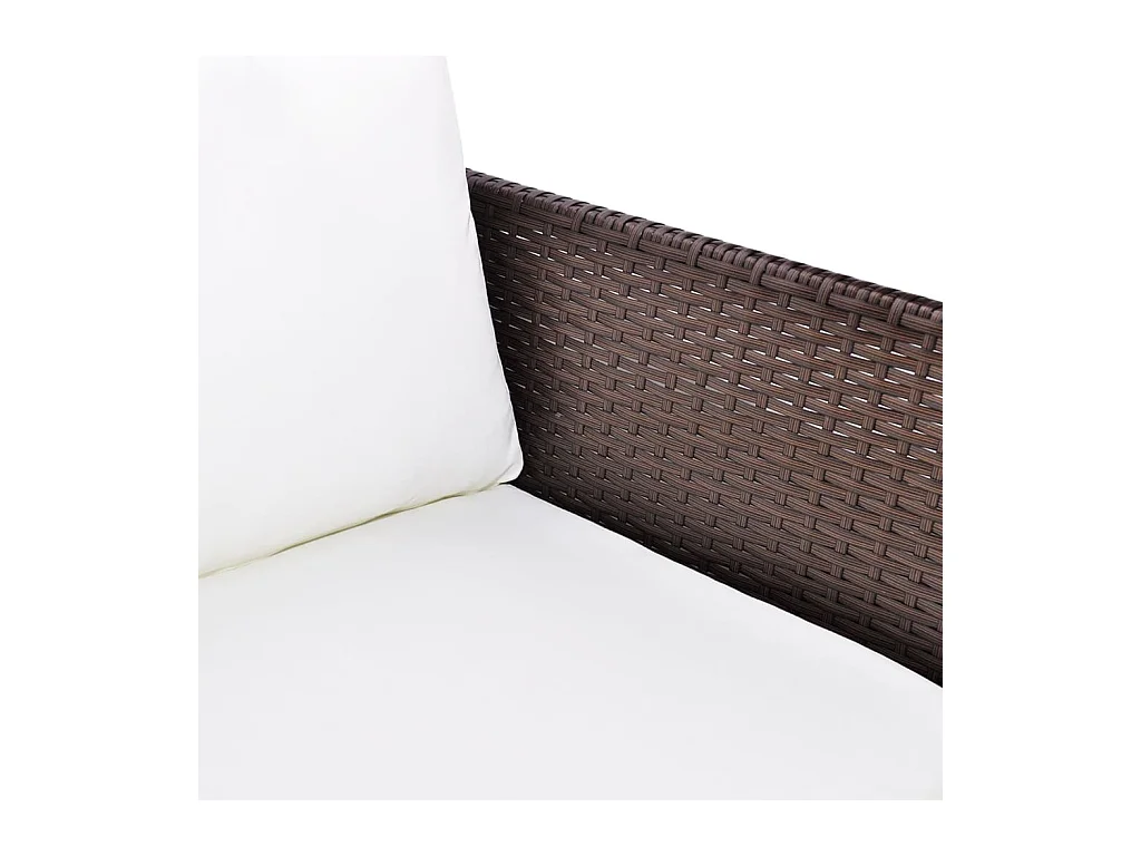 Set di mobili da giardino 3 pezzi con cuscini, resina intrecciata, marrone