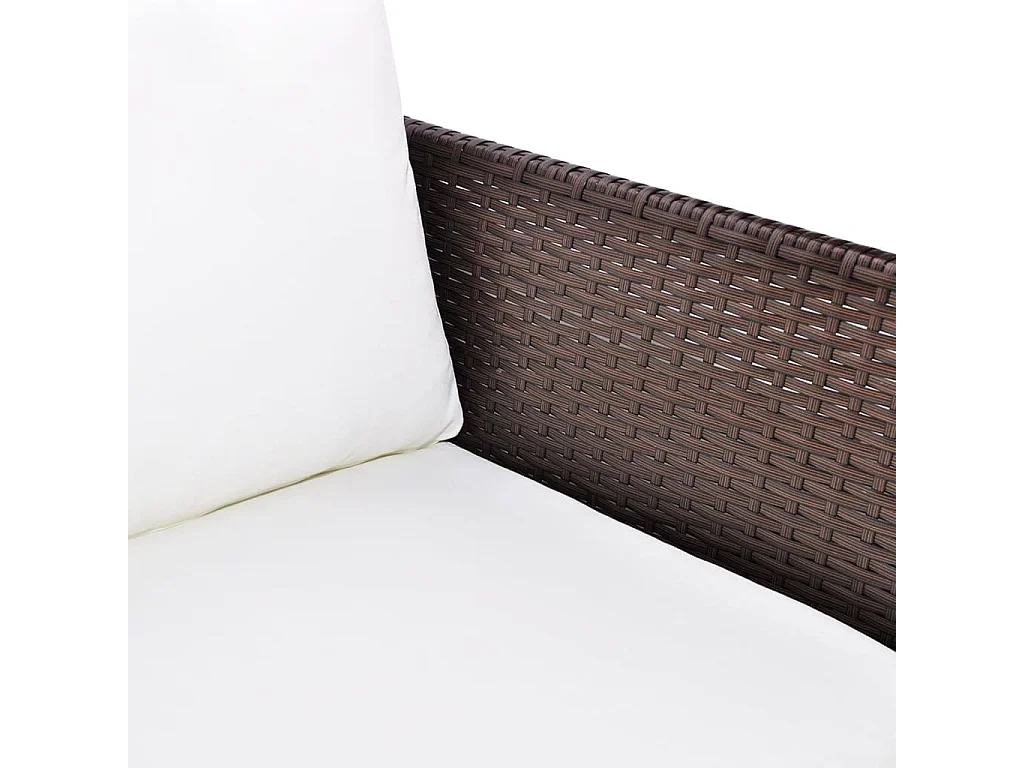 Set di mobili da giardino 3 pezzi con cuscini, resina intrecciata, marrone