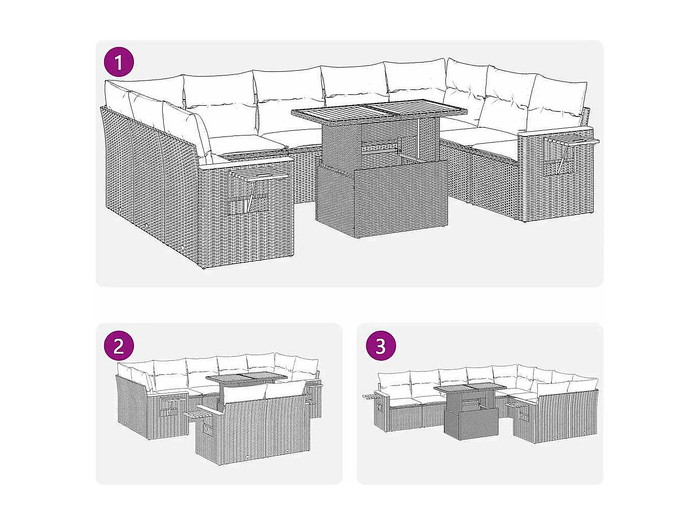 10-teiliges Gartenmöbel-Set mit schwarzen Kissen aus Akazienharzgeflecht