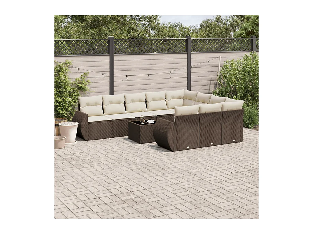 Mobili da giardino e cuscini 11 pz marrone resina intrecciata