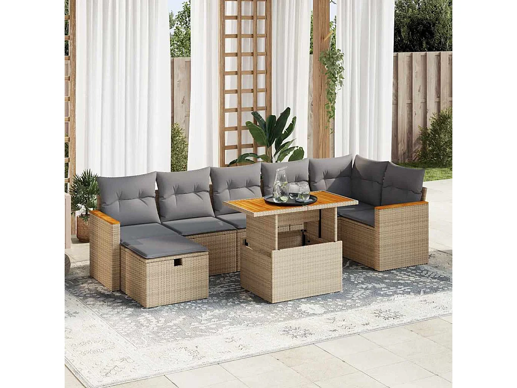 Salon de jardin avec coussins 5 pcs beige résine tressée