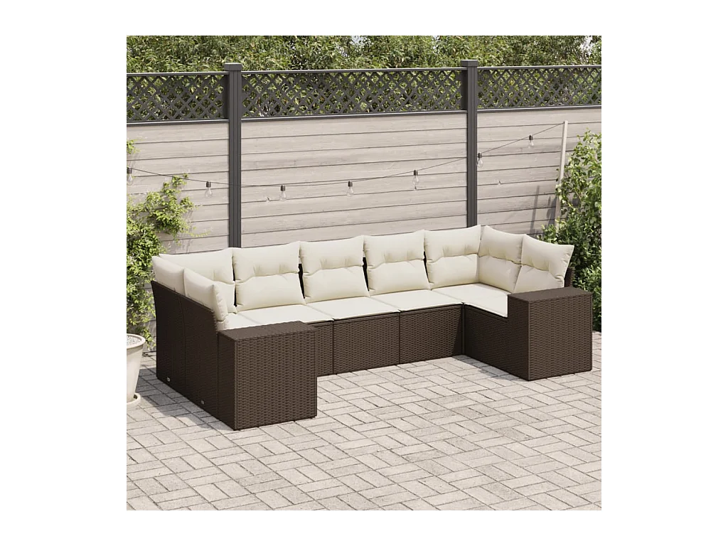 Salon de jardin avec coussins 7 pcs marron résine tressée