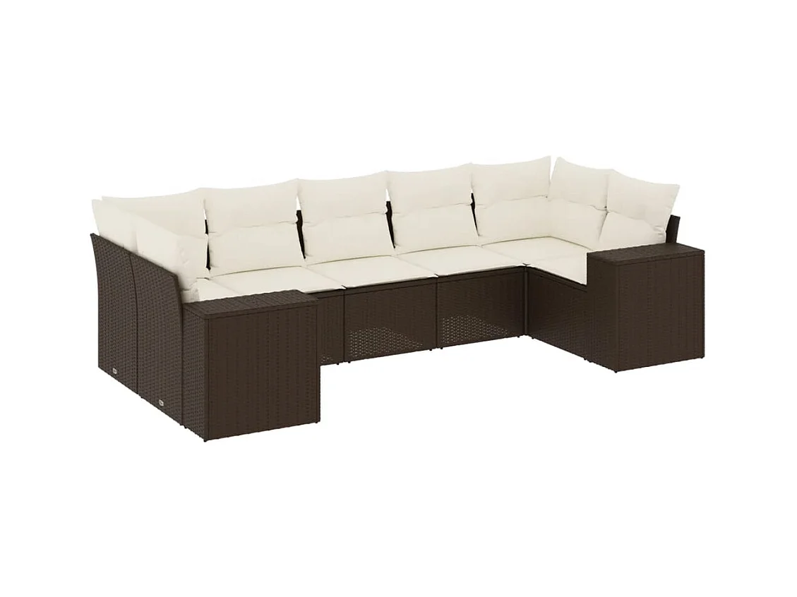 Salon de jardin avec coussins 7 pcs marron résine tressée