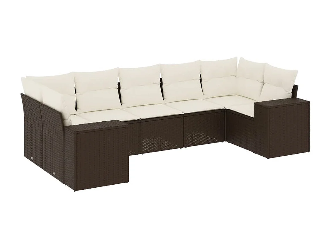Set mobili da giardino con cuscini 7 pz in resina vimini marrone