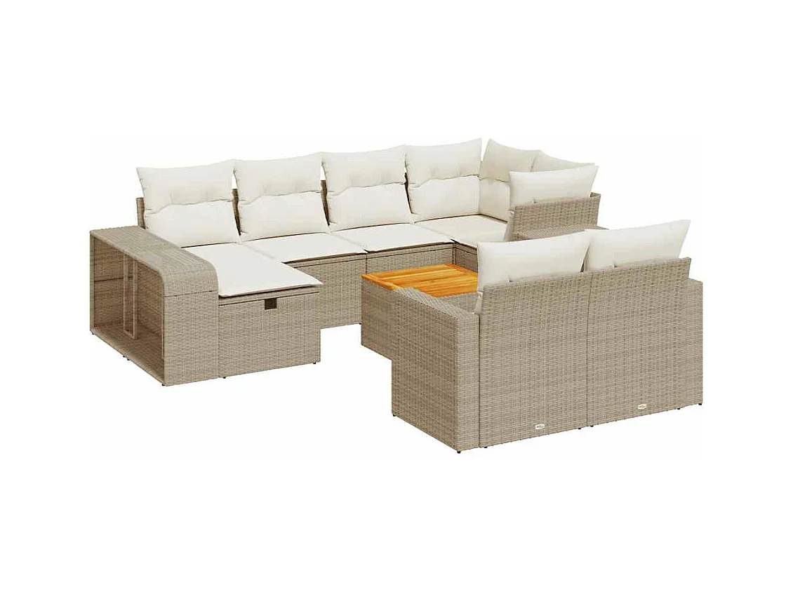 11-teiliges Gartenmöbel-Set mit beigen Kissen aus Kunstharzgeflecht