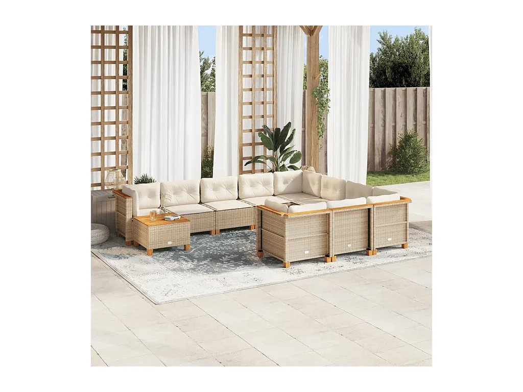 Salon de jardin 11 pcs avec coussins beige résine tressée