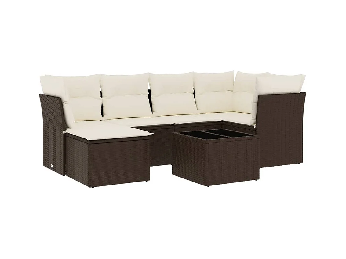 Conjunto de móveis de jardim com almofadas 7 peças resina de vime marrom