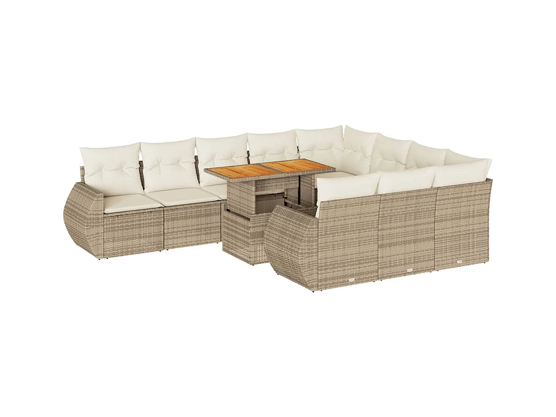 Set di mobili da giardino da 11 pezzi con cuscini in vimini di resina beige