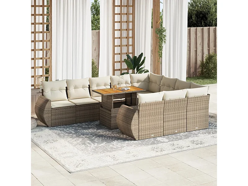 Salon de jardin 11 pcs avec coussins beige résine tressée