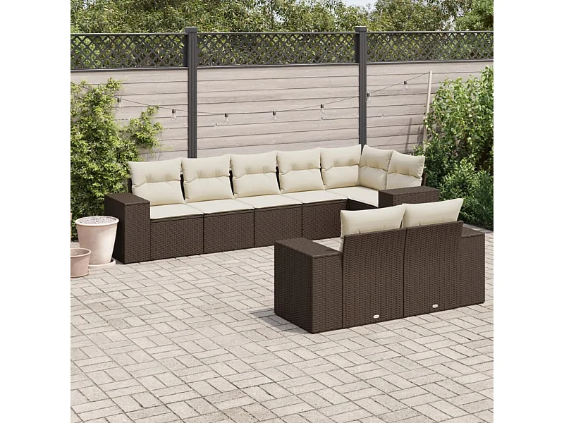 Salon de jardin 8 pcs avec coussins marron résine tressée