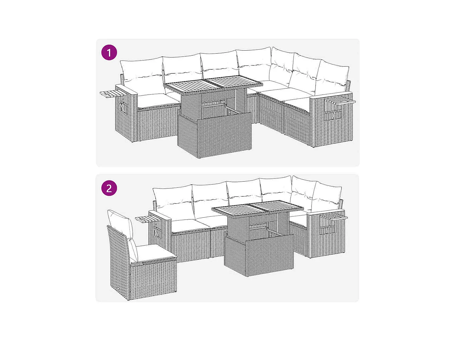 Conjunto de móveis de jardim com almofadas 7 peças cinza resina vime acácia