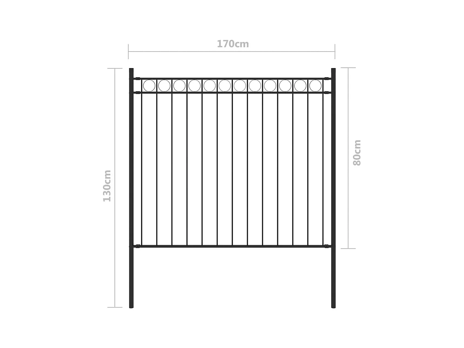 Tuinhek Staal 1,7x0,8 m Zwart