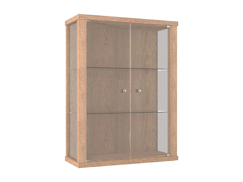 Vitrine suspendue avec 2 portes & 2 étagères en verre réglables en hauteur - 80x60x25 cm - Naturel