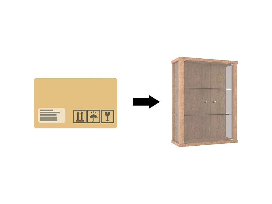 Wandvitrine met 2 deuren & 2 in hoogte verstelbare glasplanken - 80x60x25 cm - Natuurlijke kleur