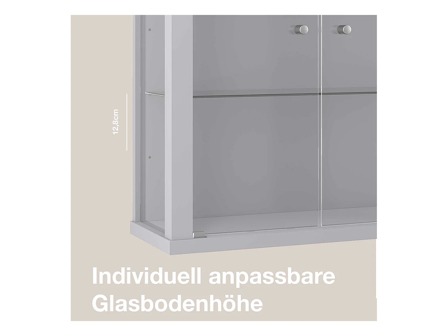 Hängevitrine mit 2 Türen & 2 Höhenverstellbaren Glasböden - 80x60x25 cm - Silberfarben