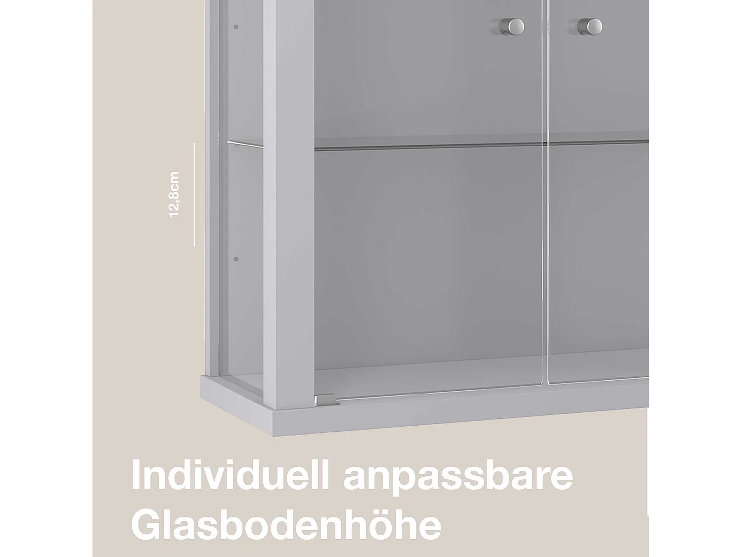 Vitrine suspendue avec 2 portes & 2 étagères en verre réglables en hauteur - 80x60x25 cm - Argenté
