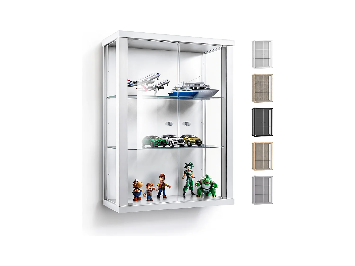 Wandvitrine met 2 deuren & 2 in hoogte verstelbare glasplanken - 80x60x25 cm - Wit