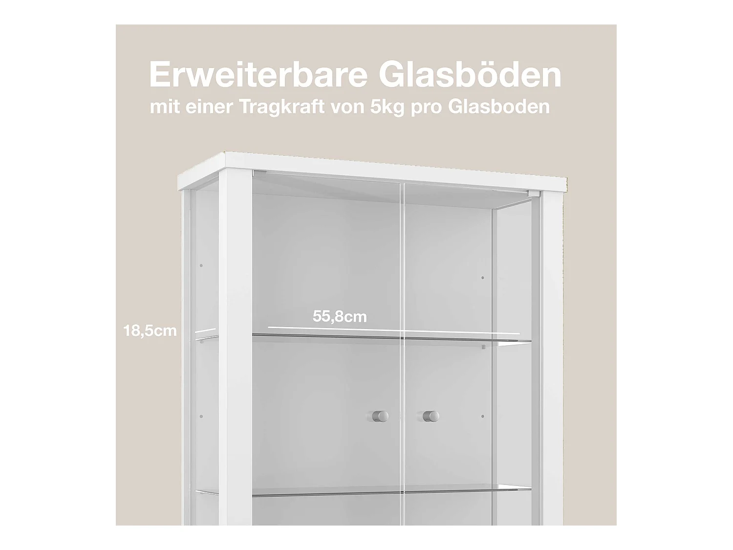 Wandvitrine met 2 deuren & 2 in hoogte verstelbare glasplanken - 80x60x25 cm - Wit