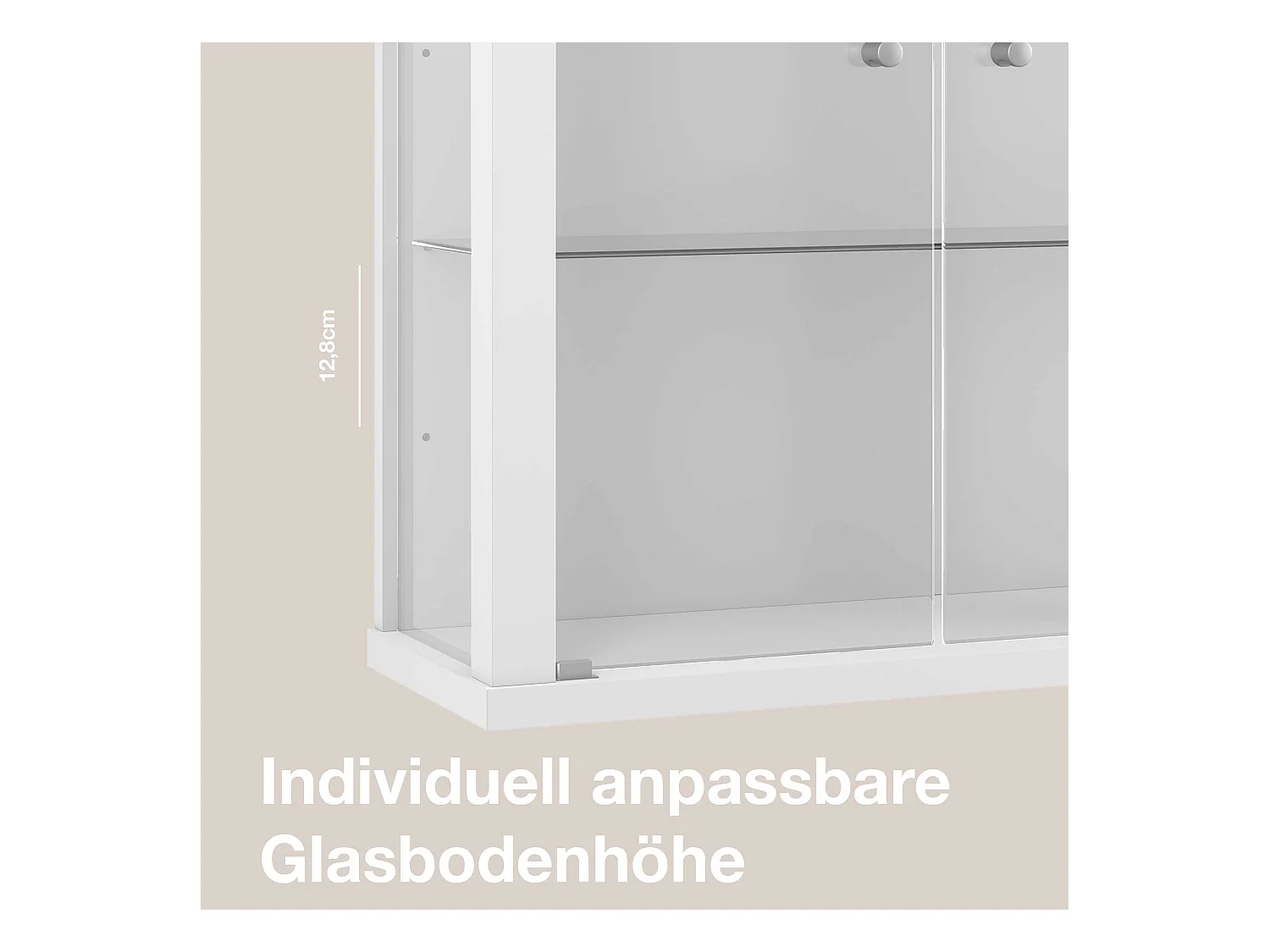 Wandvitrine met 2 deuren & 2 in hoogte verstelbare glasplanken - 80x60x25 cm - Wit