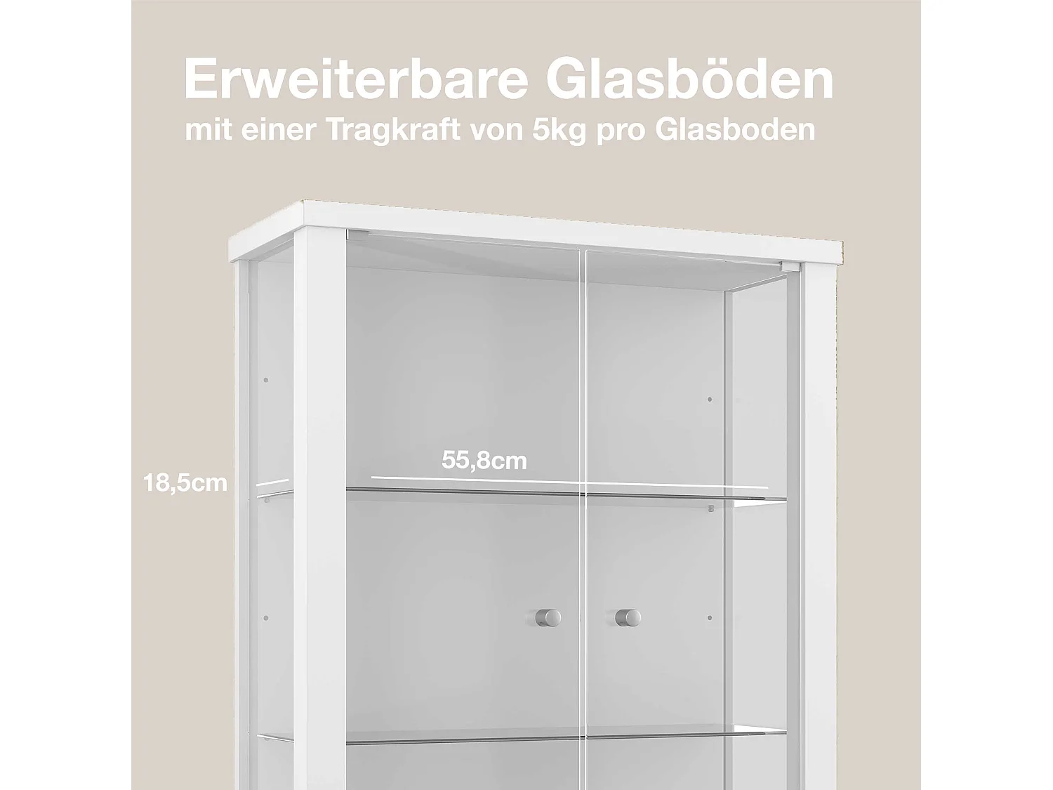Vitrine suspendue avec 2 portes & 2 étagères en verre réglables en hauteur - 80x60x25 cm - Blanc