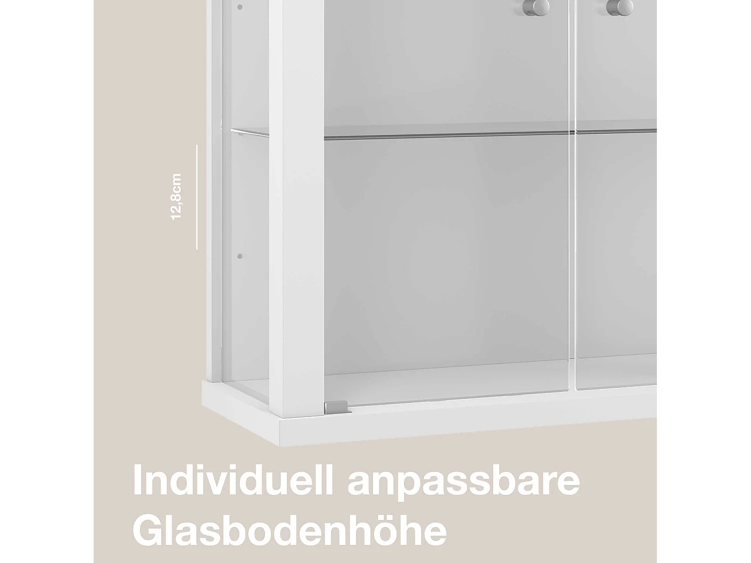 Vitrine suspendue avec 2 portes & 2 étagères en verre réglables en hauteur - 80x60x25 cm - Blanc