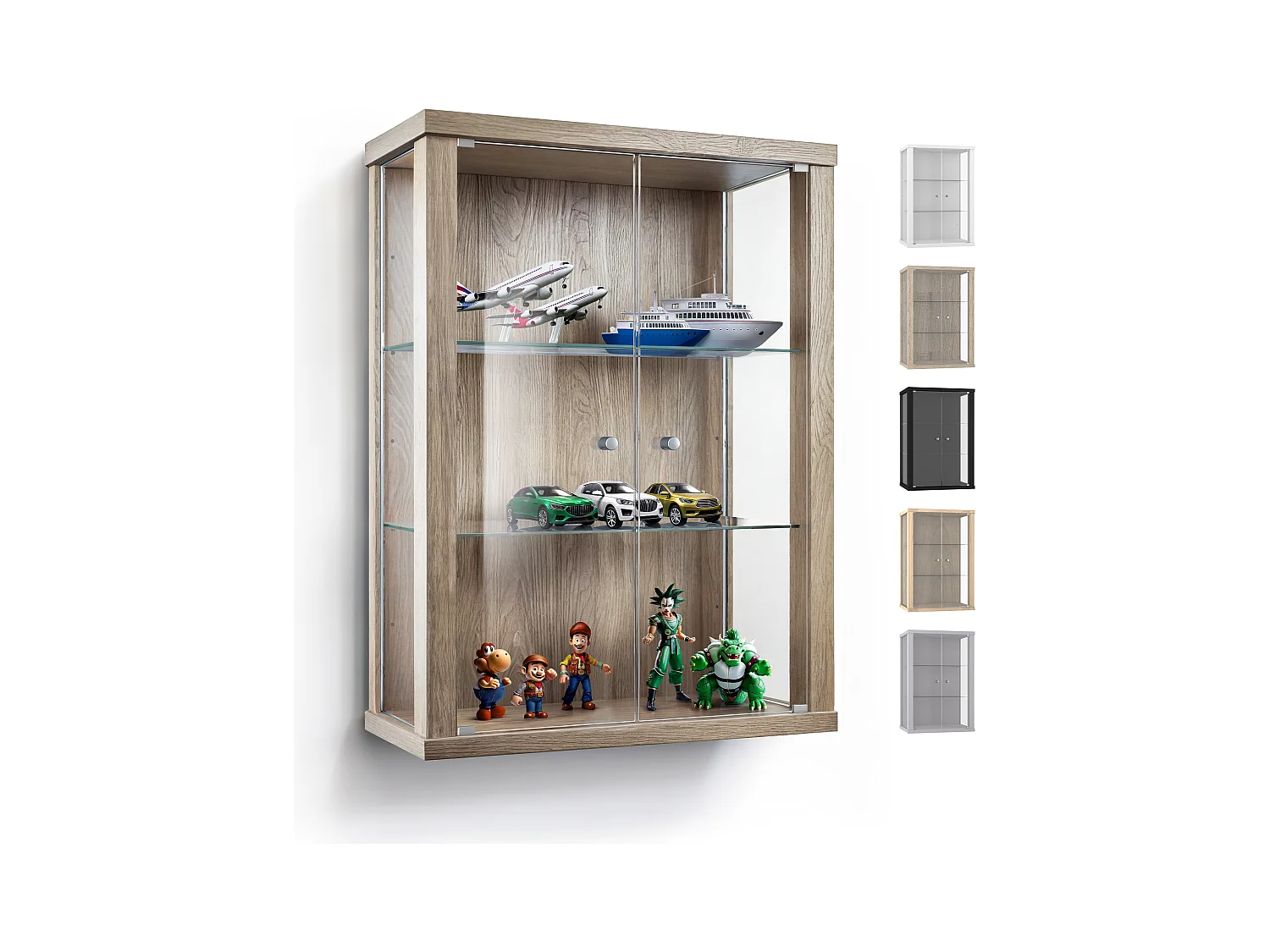 Wandvitrine met 2 deuren & 2 in hoogte verstelbare glasplanken - 80x60x25 cm - Sonoma eiken