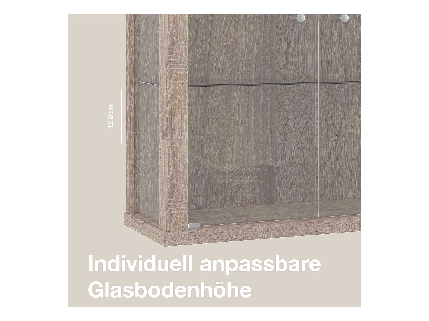 Wandvitrine met 2 deuren & 2 in hoogte verstelbare glasplanken - 80x60x25 cm - Sonoma eiken
