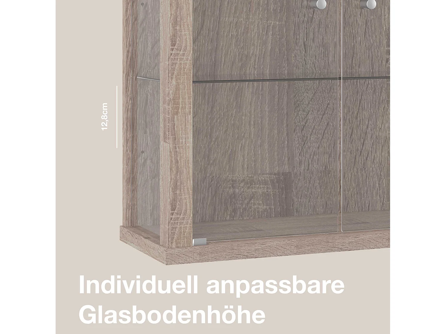 Vitrine suspendue avec 2 portes & 2 étagères en verre réglables en hauteur - 80x60x25 cm - Chêne Sonoma