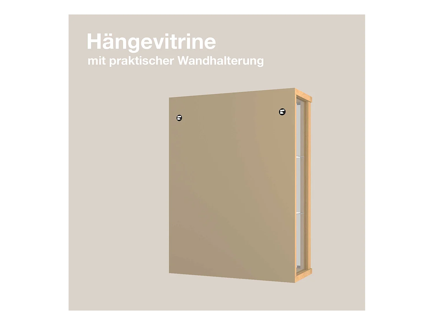 Hängevitrine mit 2 Türen & 2 Höhenverstellbaren Glasböden - 80x60x25 cm - Buchefarben