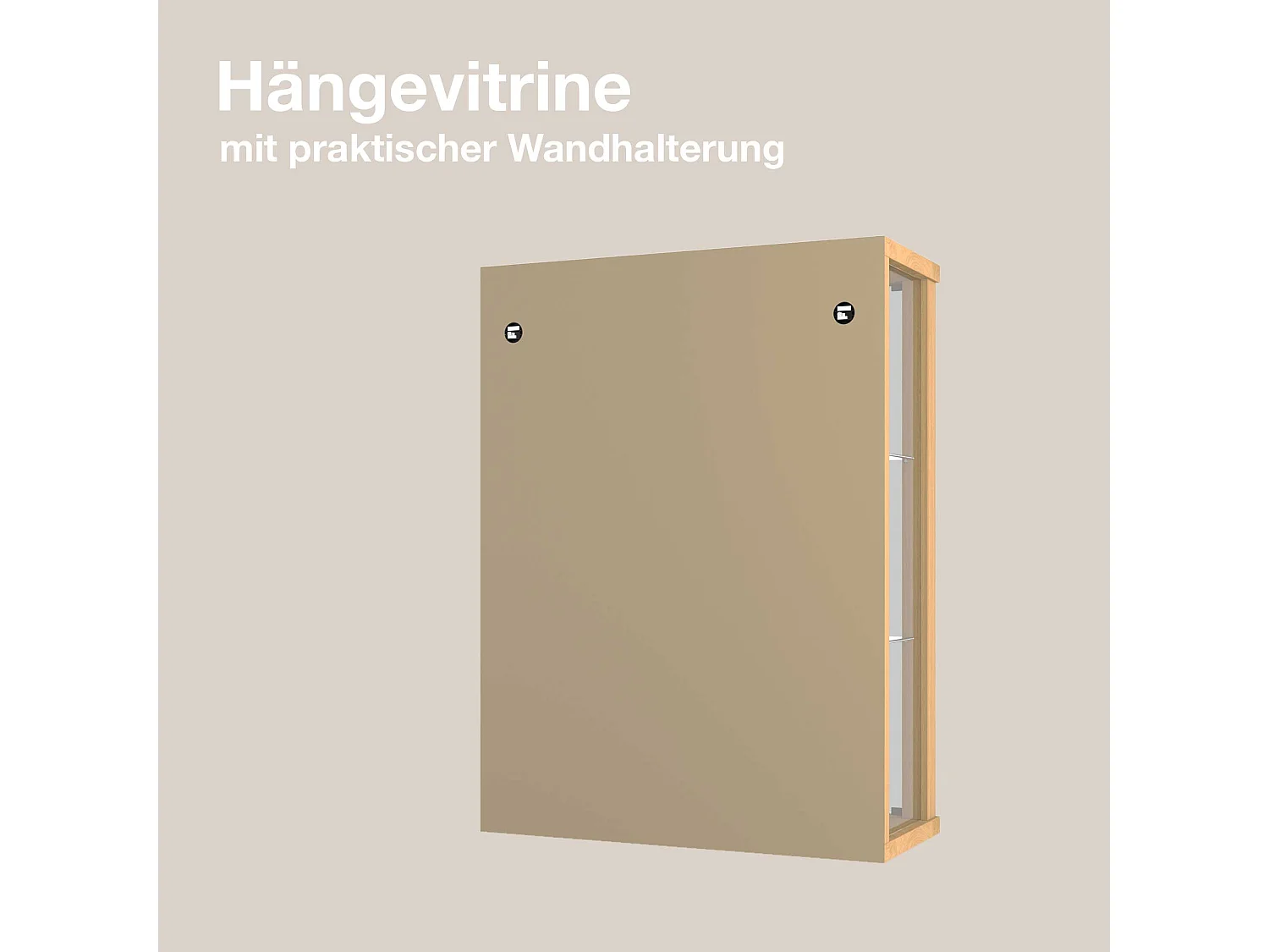 Vitrine suspendue avec 2 portes & 2 étagères en verre réglables en hauteur - 80x60x25 cm - Couleur hêtre