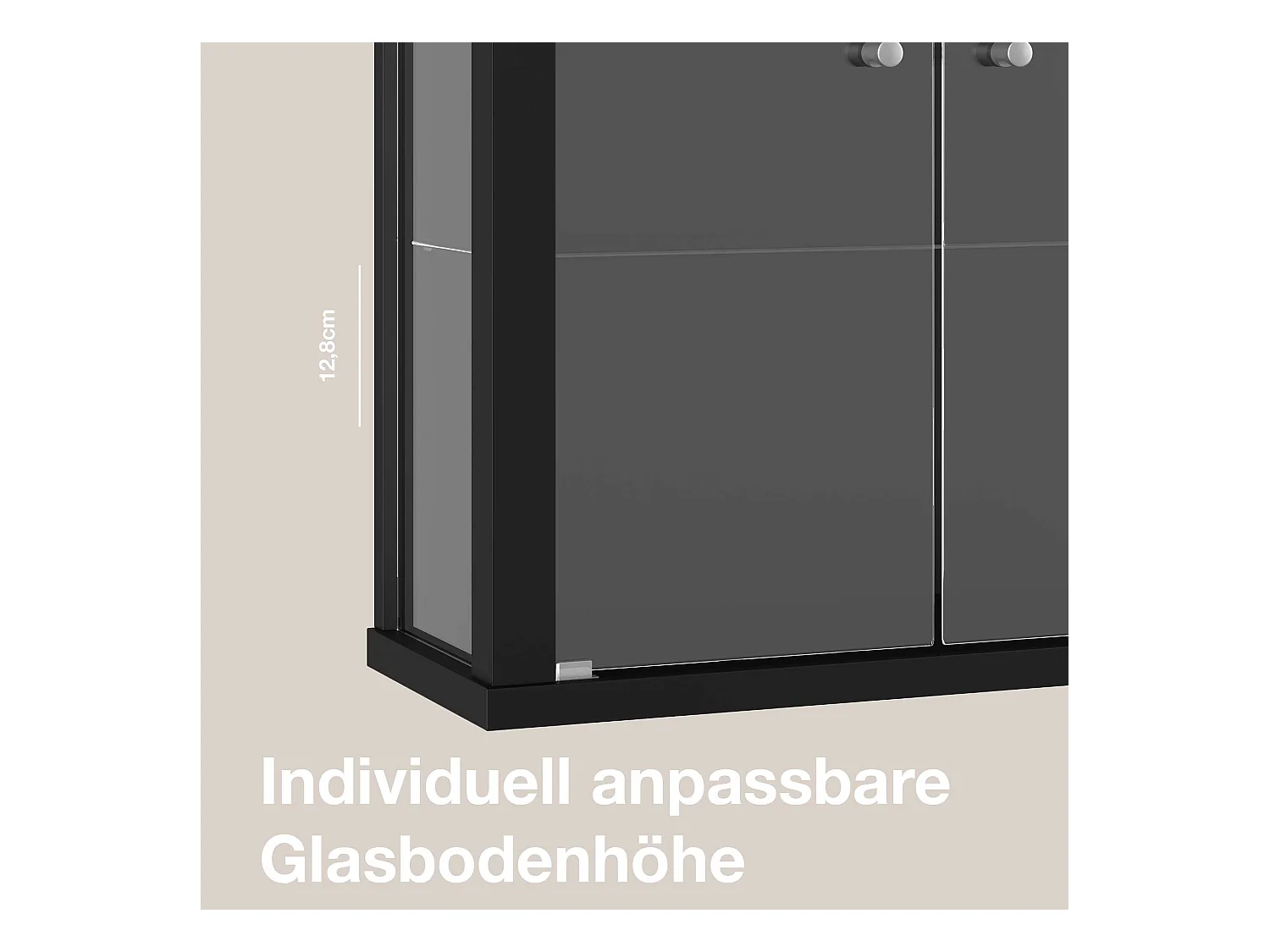 Wandvitrine met 2 deuren & 2 in hoogte verstelbare glasplanken - 80x60x25 cm - Zwart