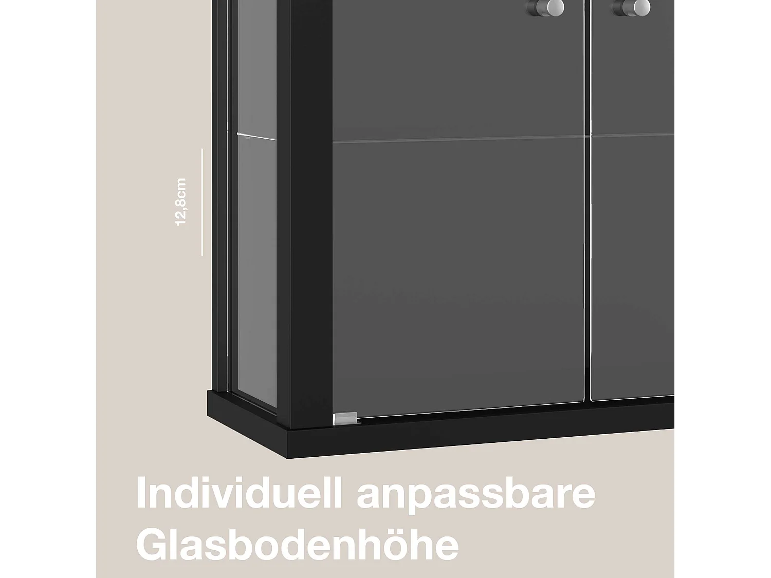 Vitrine suspendue avec 2 portes & 2 étagères en verre réglables en hauteur - 80x60x25 cm - Noir