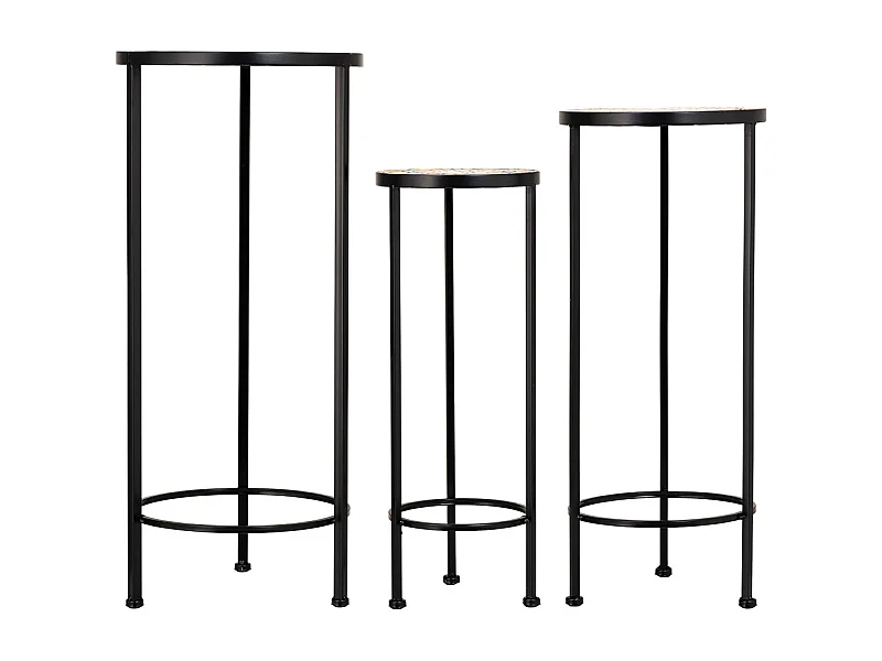 Lot de 3 supports en mosaïque noire et fer forgé D30x68h-D25x57h-D20x51h cm