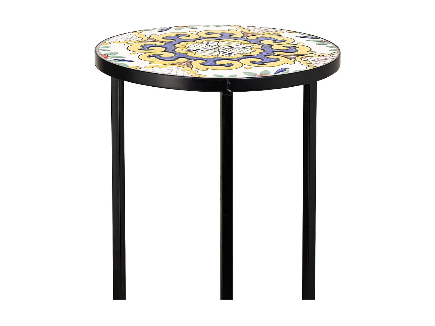 Conjunto de 3 suportes em mosaico preto e ferro forjado D30x68h-D25x57h-D20x51h cm