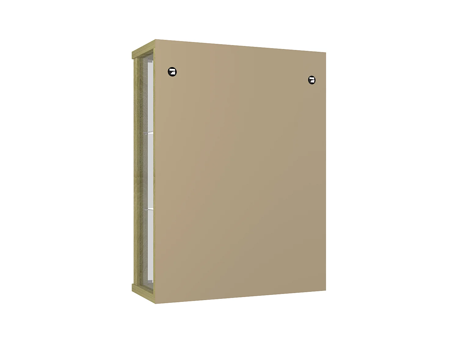 Hängevitrine mit 2 Türen, 2 Höhenverstellbaren Glasböden & Spiegel - Mit LED-Beleuchtung- 80x60x25 cm - Sonoma Eiche