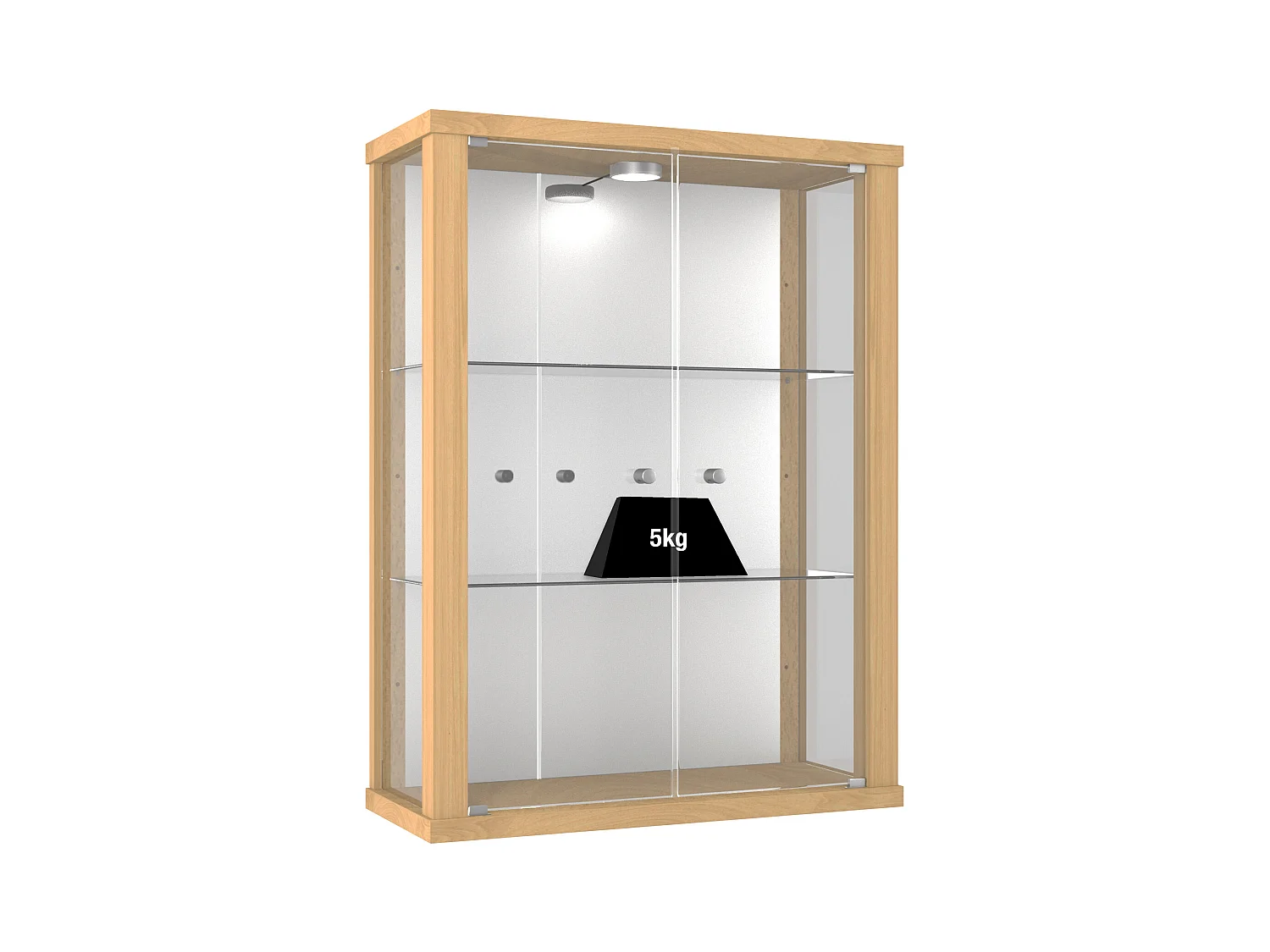 Hängevitrine mit 2 Türen, 2 Höhenverstellbaren Glasböden & Spiegel - Mit LED-Beleuchtung- 80x60x25 cm - Sonoma Eiche