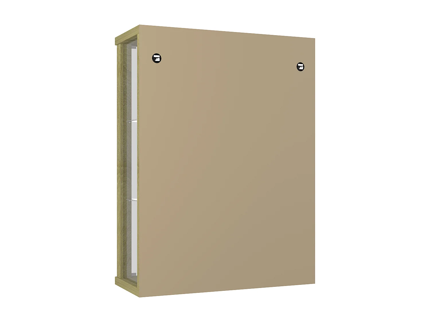 Vitrine murale avec 2 portes, 2 étagères en verre réglables en hauteur & miroir - Avec éclairage LED - 80x60x25 cm - Chêne Sonoma