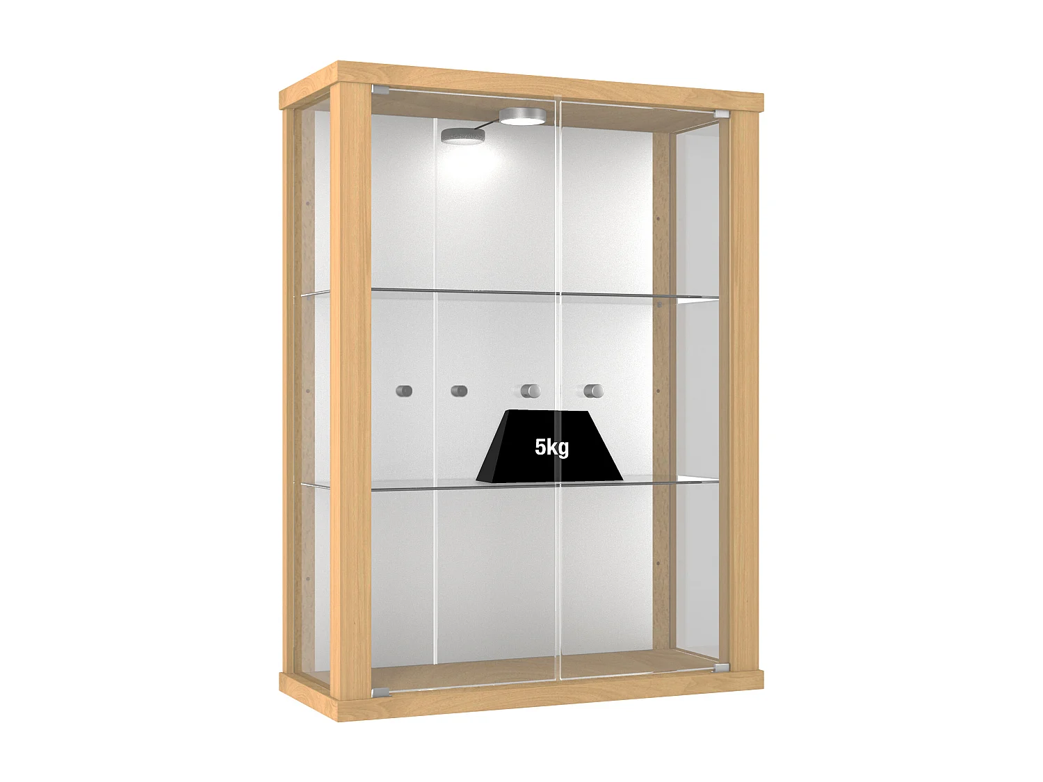 Vitrine murale avec 2 portes, 2 étagères en verre réglables en hauteur & miroir - Avec éclairage LED - 80x60x25 cm - Chêne Sonoma