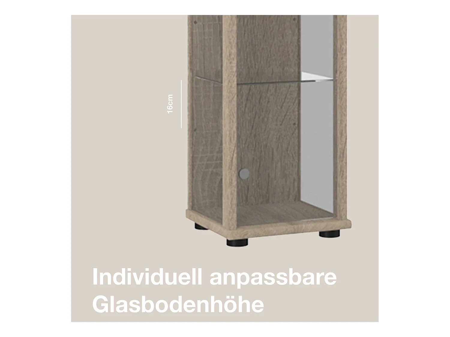 Standvitrine mit 1 Tür, 4 Höhenverstellbaren Glasböden - Mit LED-Beleuchtung- 176x37x33 cm - Sonoma Eiche