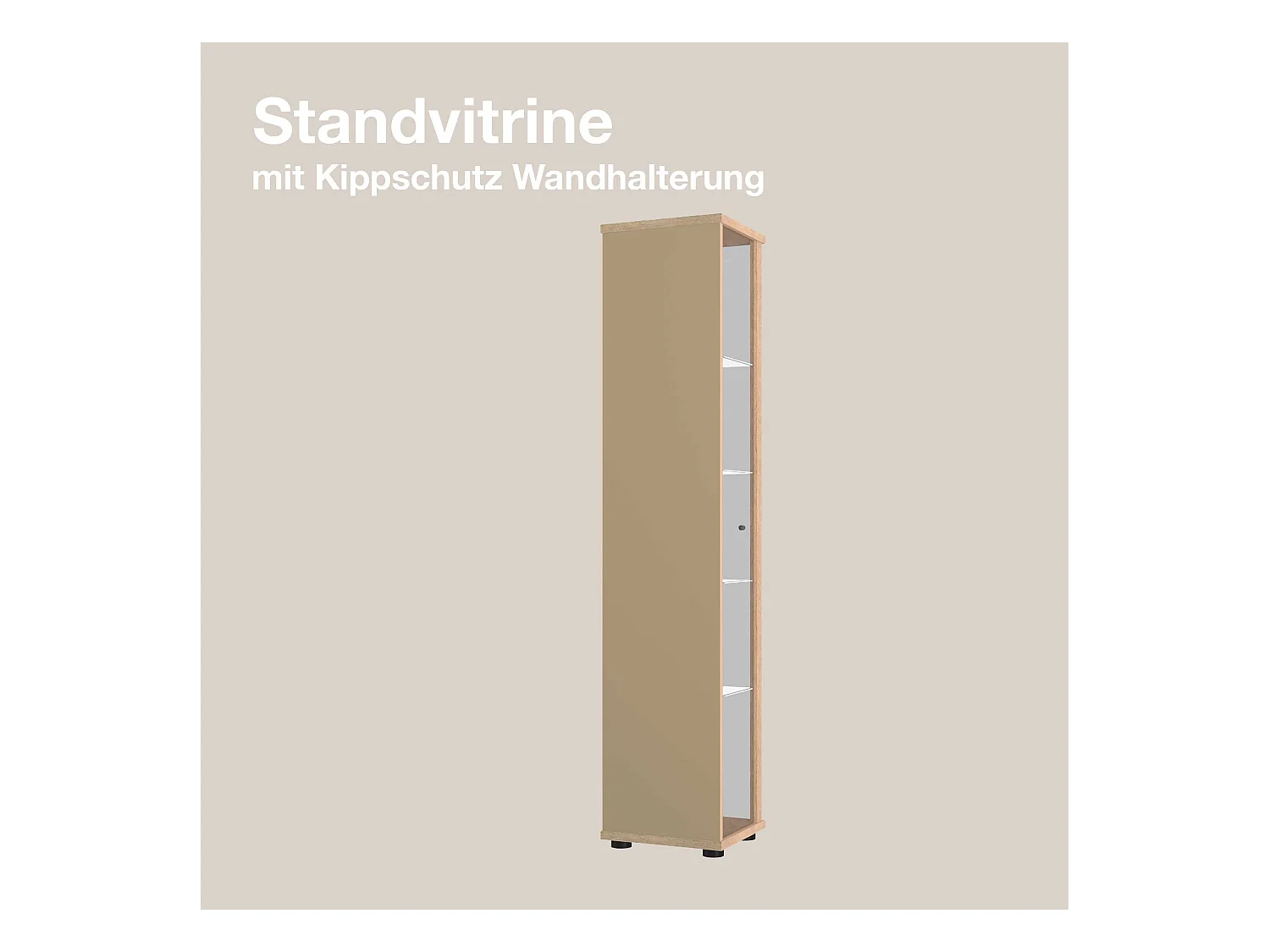 Standvitrine mit 1 Tür, 4 Höhenverstellbaren Glasböden - Mit LED-Beleuchtung- 176x37x33 cm - Sonoma Eiche