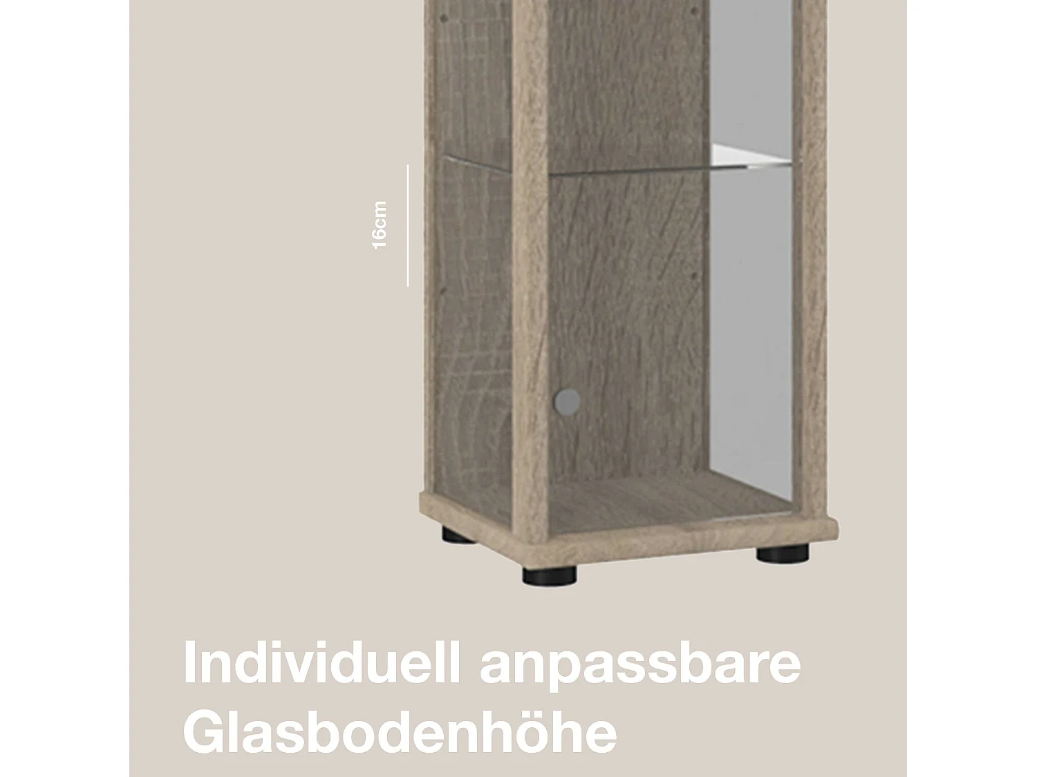 Vitrine sur pied avec 1 porte, 4 étagères en verre réglables en hauteur - Avec éclairage LED - 176x37x33 cm - Chêne Sonoma