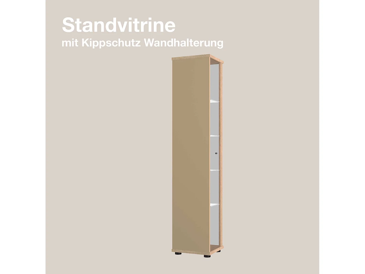 Vitrine sur pied avec 1 porte, 4 étagères en verre réglables en hauteur - Avec éclairage LED - 176x37x33 cm - Chêne Sonoma