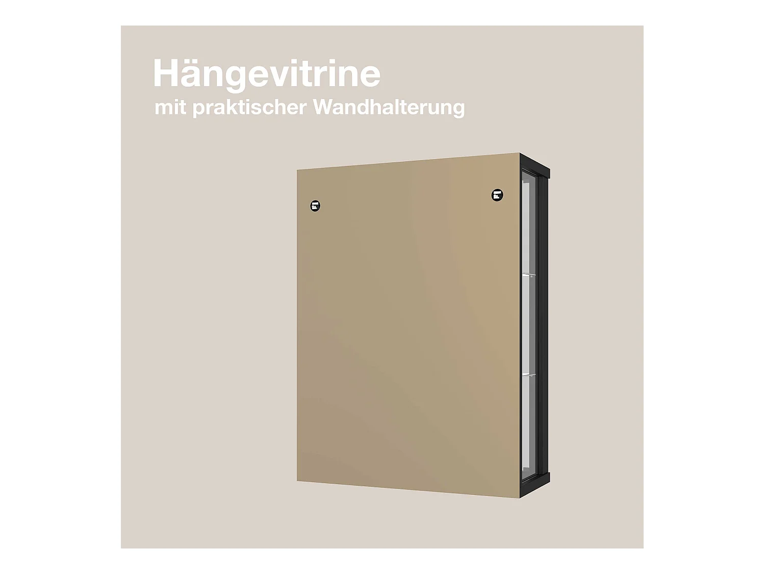 Hängevitrine mit 2 Türen, 2 Höhenverstellbaren Glasböden & Spiegel - Mit LED-Beleuchtung- 80x60x25 cm - Schwarz