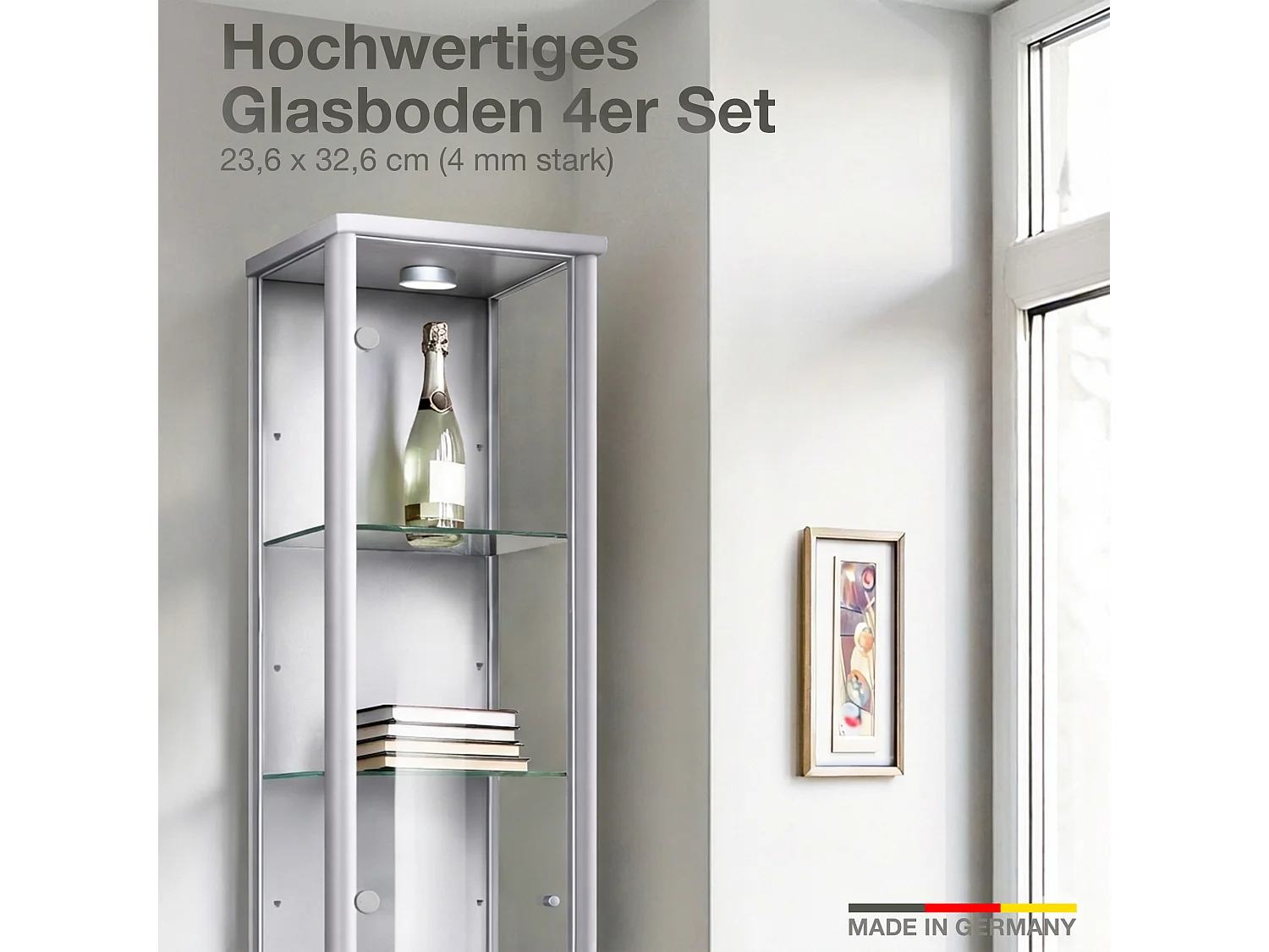 Lot de 4 étagères en verre - Transparentes - Pour vitrines sur pied avec 1 porte