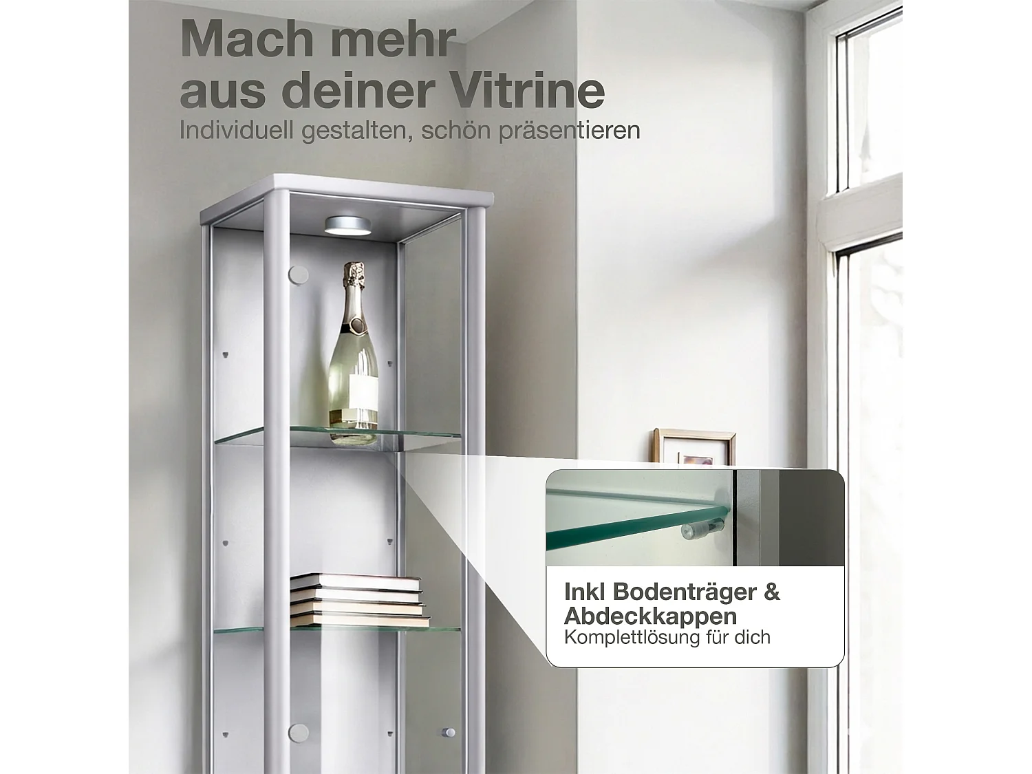 Lot de 4 étagères en verre - Transparentes - Pour vitrines sur pied avec 1 porte