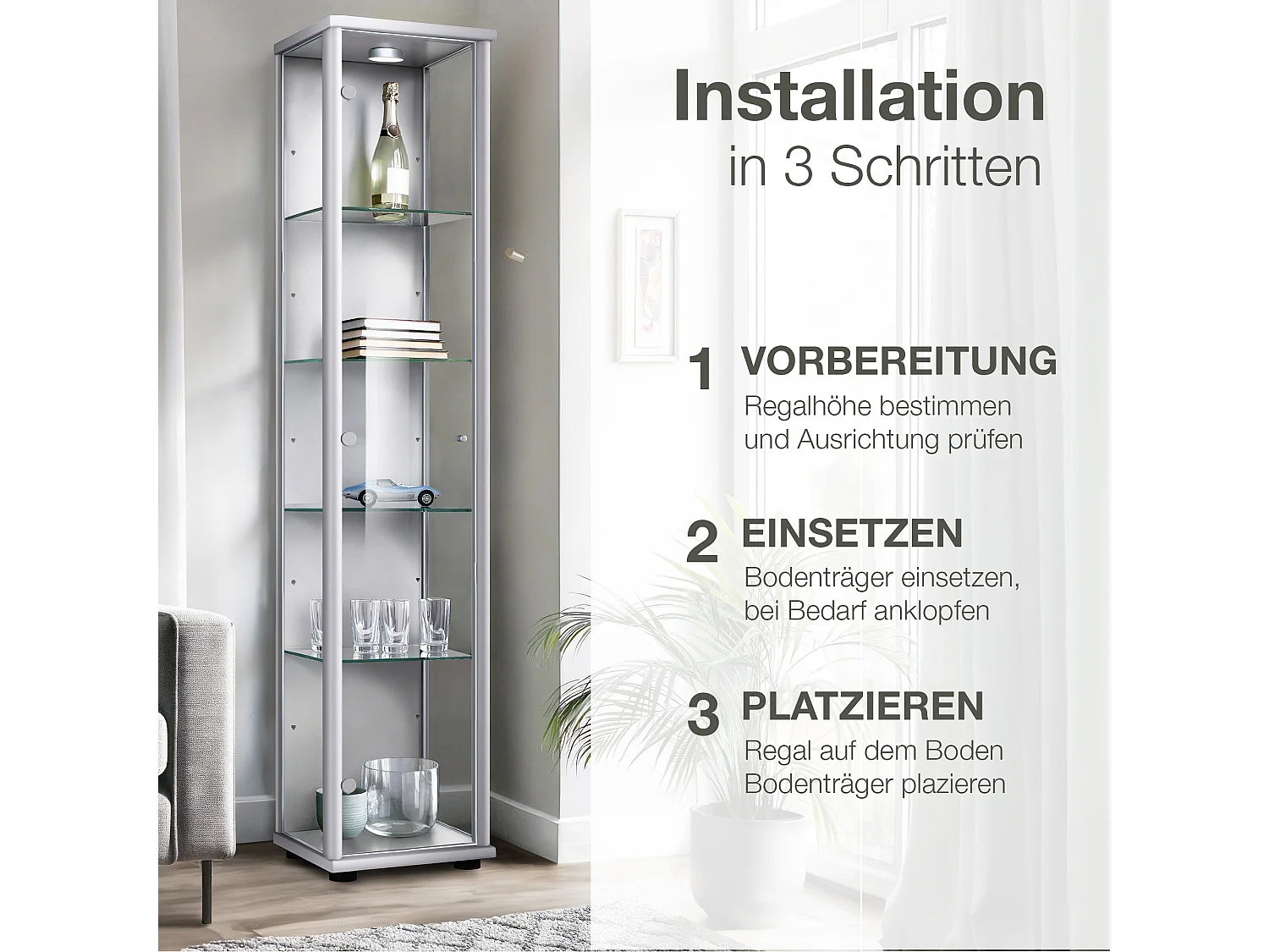 Lot de 4 étagères en verre - Transparentes - Pour vitrines sur pied avec 1 porte