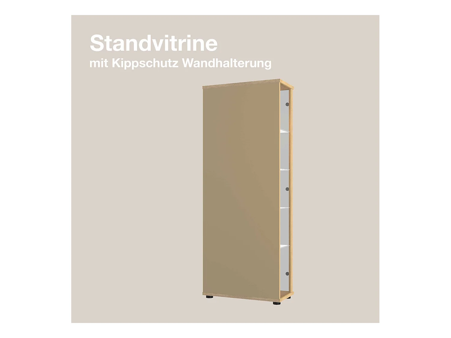 Standvitrine mit 2 Türen, 4 Höhenverstellbaren Glasböden - Mit LED-Beleuchtung - 176x67x33 cm - Buchefarben