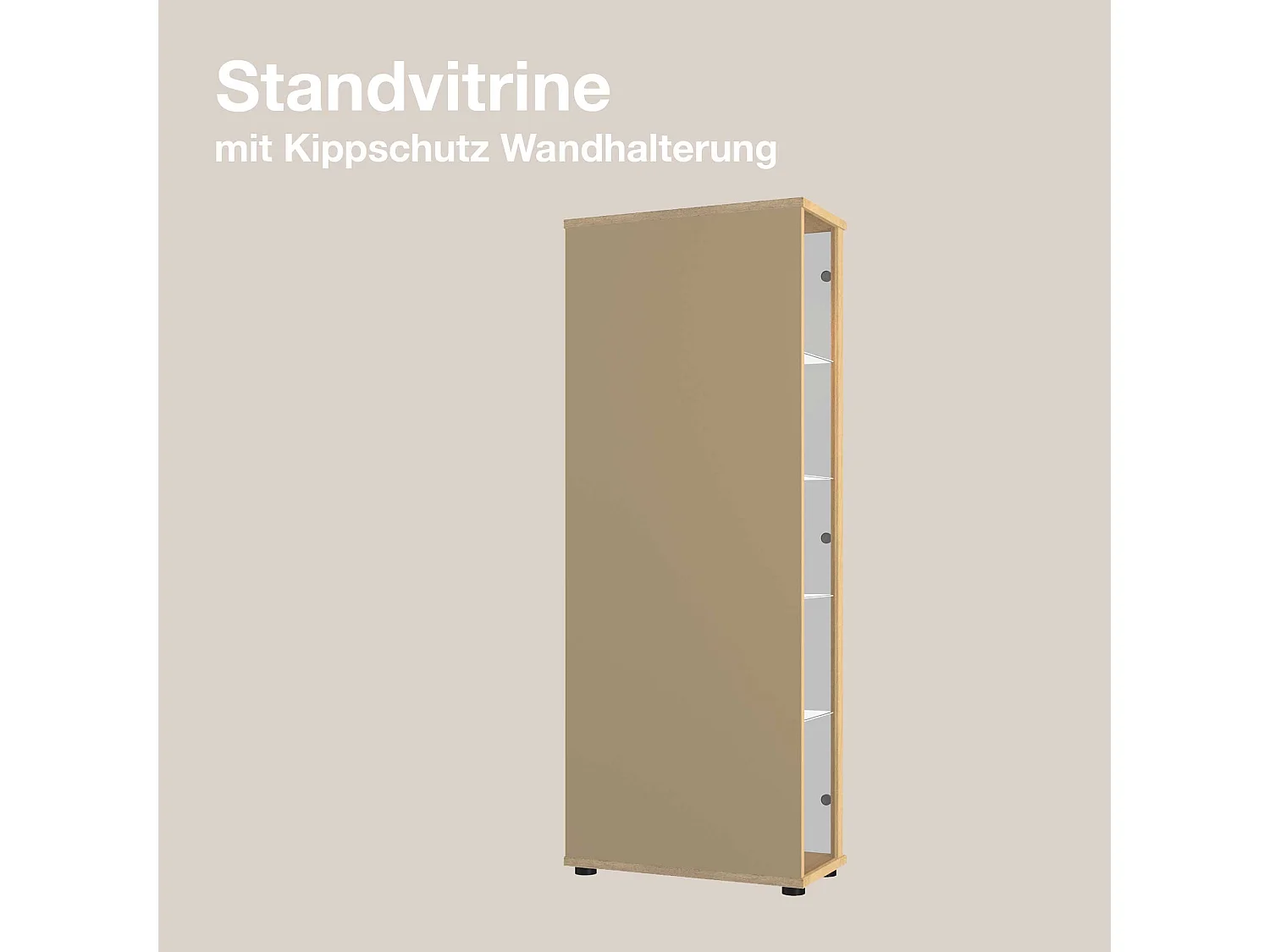 Vitrine sur pied avec 2 portes, 4 étagères en verre réglables en hauteur - Avec éclairage LED - 176x67x33 cm - Couleur hêtre